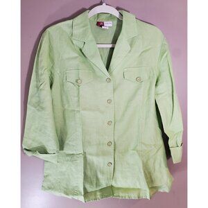 Vtg Women's JM Collection Green 100% Linen Button Down Shirt, Size 8